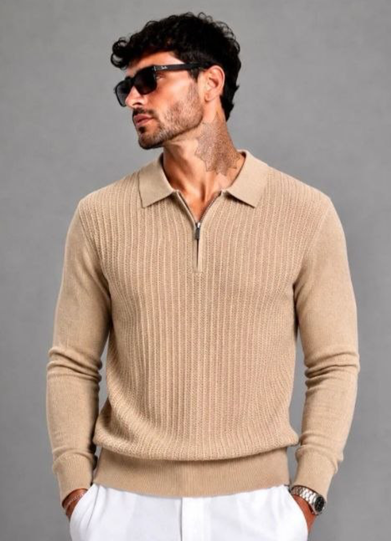 POLO ZIP MANICA LUNGA ART. M908 - BEIGE