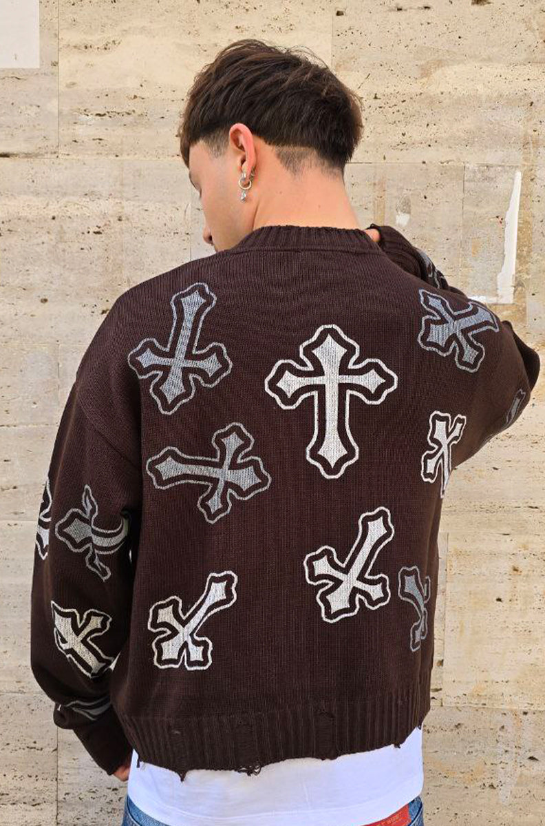 MAGLIONE CROPPED GLOBAL COD. CHROME - MARRONE