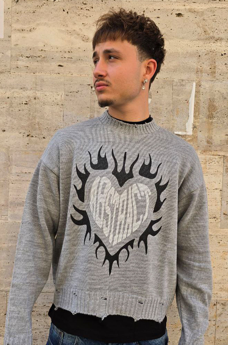 MAGLIONE CROPPED GLOBAL COD. ABSTRACT - GRIGIO