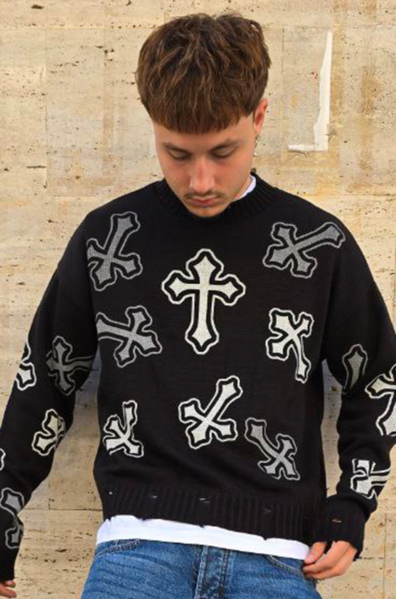MAGLIONE CROPPED GLOBAL COD. CHROME - NERO