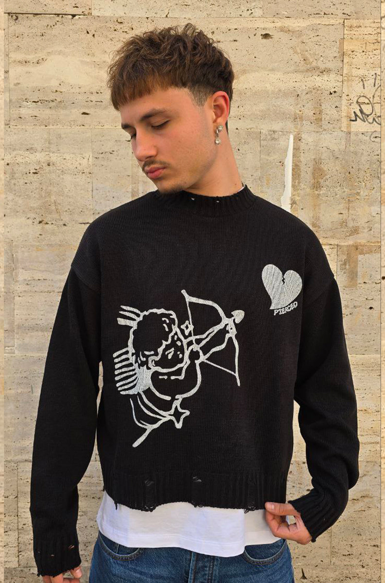 MAGLIONE CROPPED GLOBAL COD. ANGELS - NERO