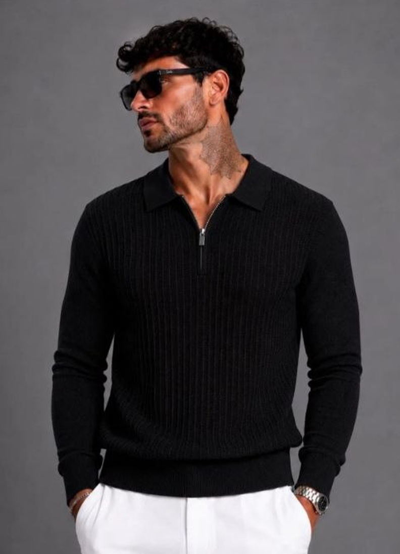 POLO ZIP MANICA LUNGA ART. M908 - NERO