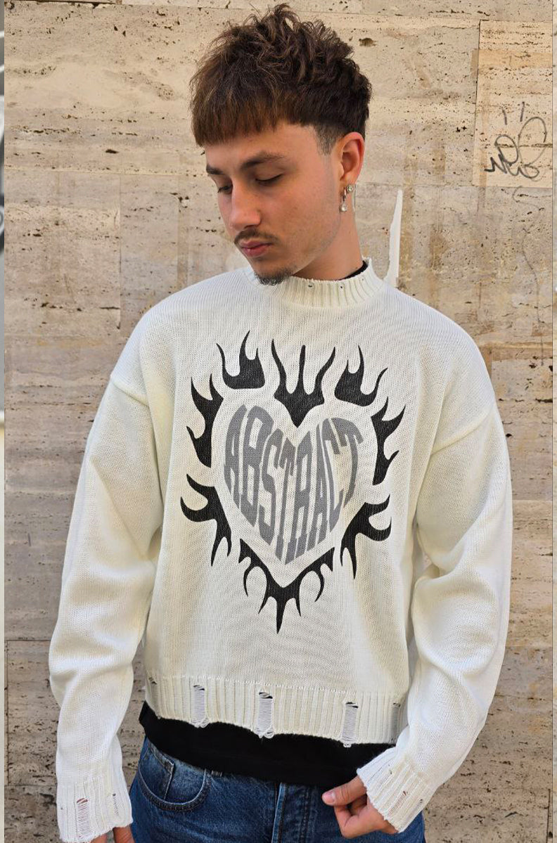 MAGLIONE CROPPED GLOBAL COD. ABSTRACT - BIANCO