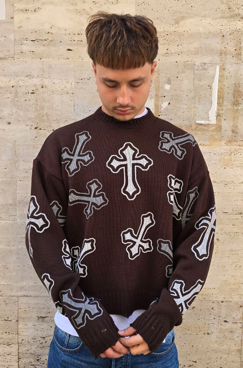 MAGLIONE CROPPED GLOBAL COD. CHROME - MARRONE