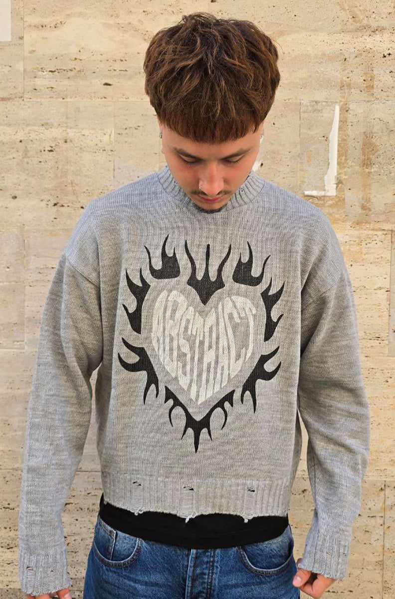 MAGLIONE CROPPED GLOBAL COD. ABSTRACT - GRIGIO