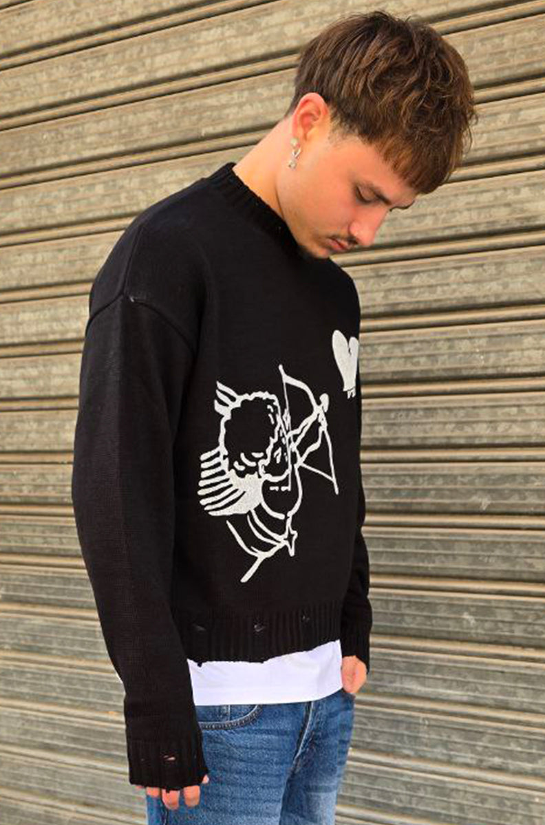 MAGLIONE CROPPED GLOBAL COD. ANGELS - NERO