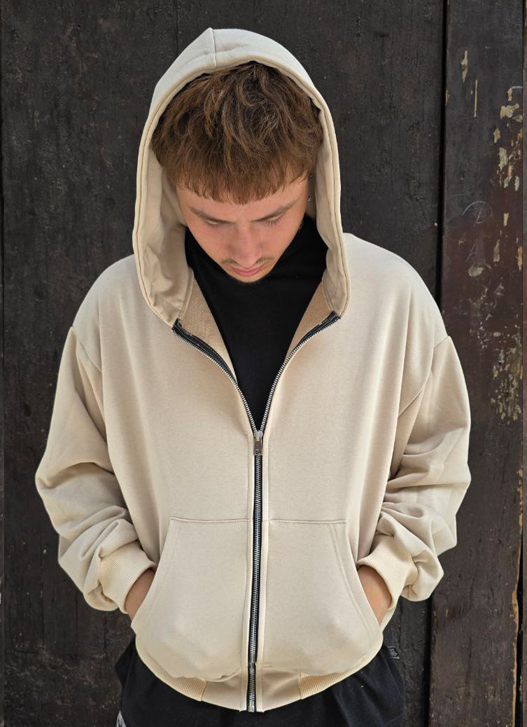 FELPA CROPPED ZIP GLOBAL COD. BASIC - BEIGE