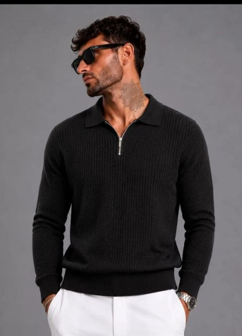 POLO ZIP MANICA LUNGA ART. M907 - NERO