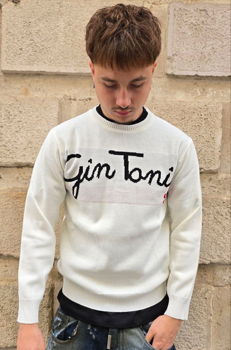 MAGLIONE CROPPED GLOBAL COD. GIN TONIC - BIANCO