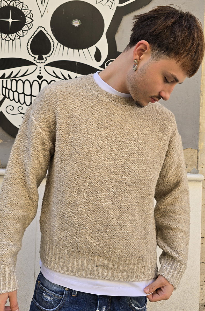 MAGLIONCINO CROP GLOBAL MOD. BOUCLE' - BEIGE