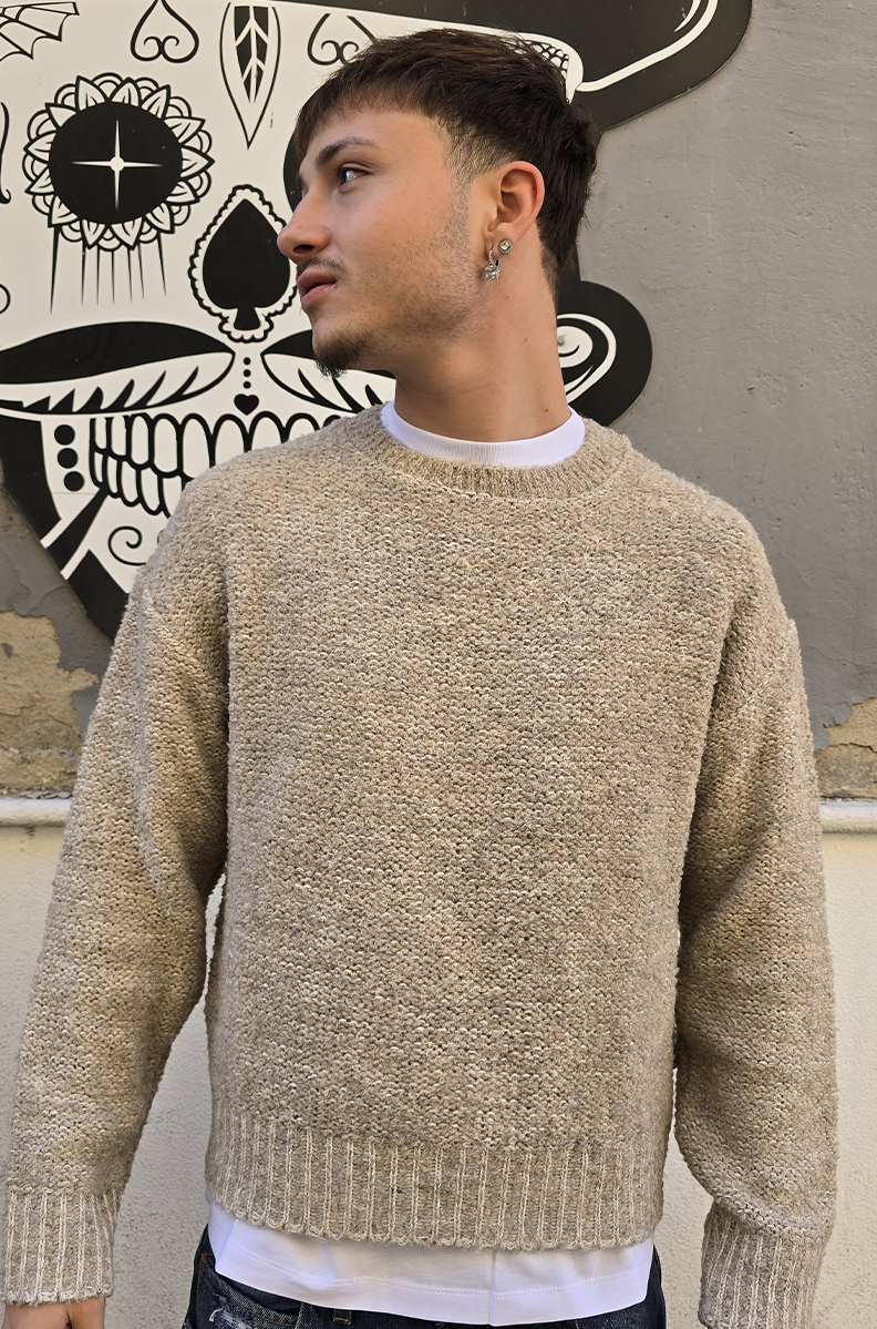 MAGLIONCINO CROP GLOBAL MOD. BOUCLE' - BEIGE