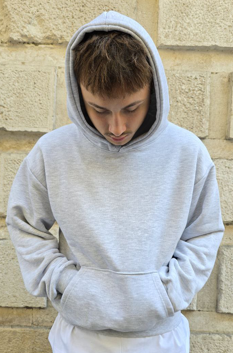 HOODIE COTONE 500GSM GLOBAL BRAND MOD. DIAGONALE - GRIGIO NK