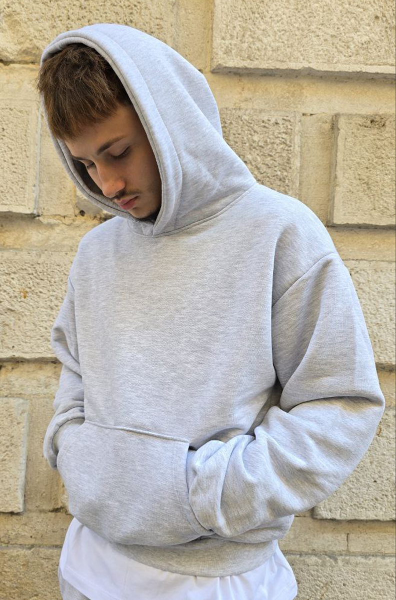 HOODIE COTONE 500GSM GLOBAL BRAND MOD. DIAGONALE - GRIGIO NK