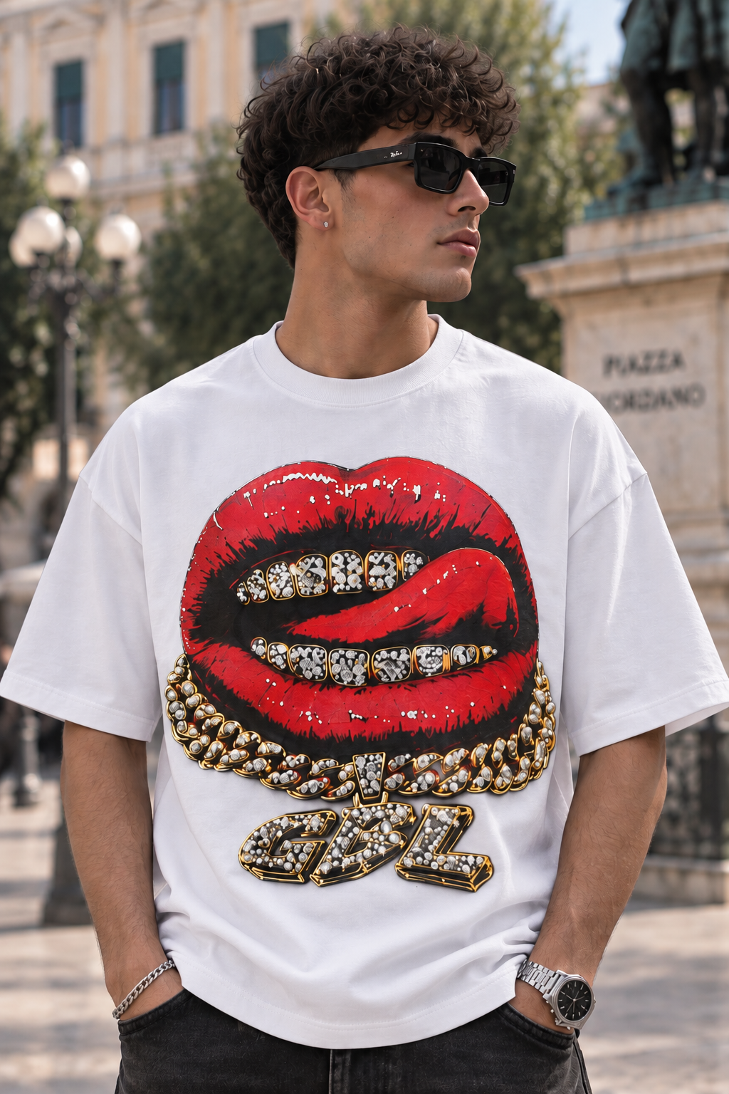 T-SHIRT GLOBAL BRAND OVERSIZE BIANCA - ART. MOUTH GOLD