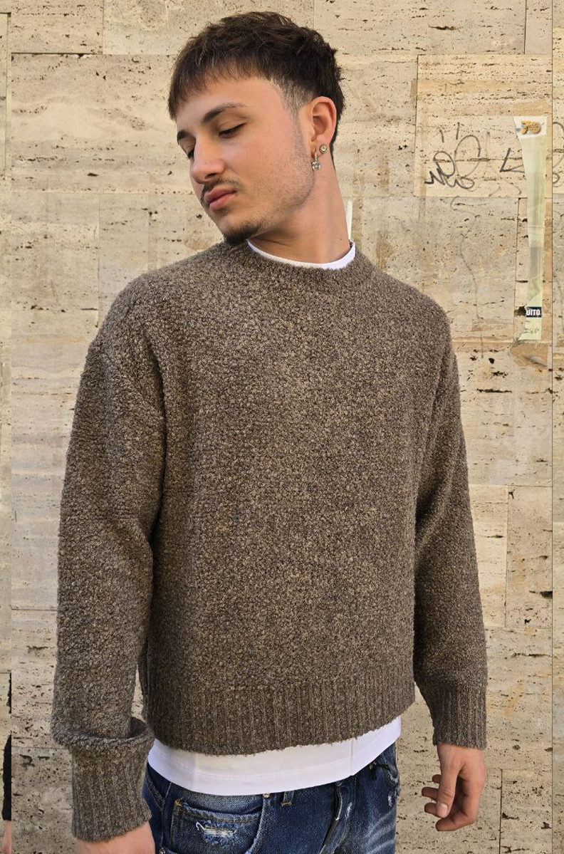 MAGLIONCINO CROP GLOBAL MOD. BOUCLE' - FANGO