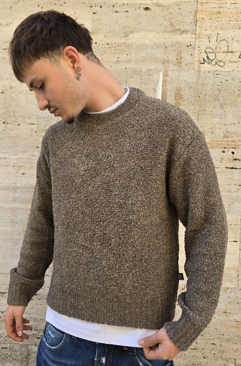 MAGLIONCINO CROP GLOBAL MOD. BOUCLE' - FANGO