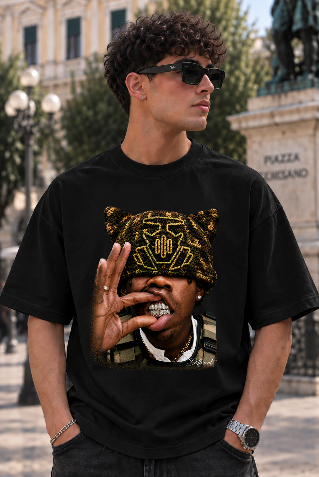 T-SHIRT GLOBAL BRAND OVERSIZE NERA - ART. CAMOUFLAGE HAT