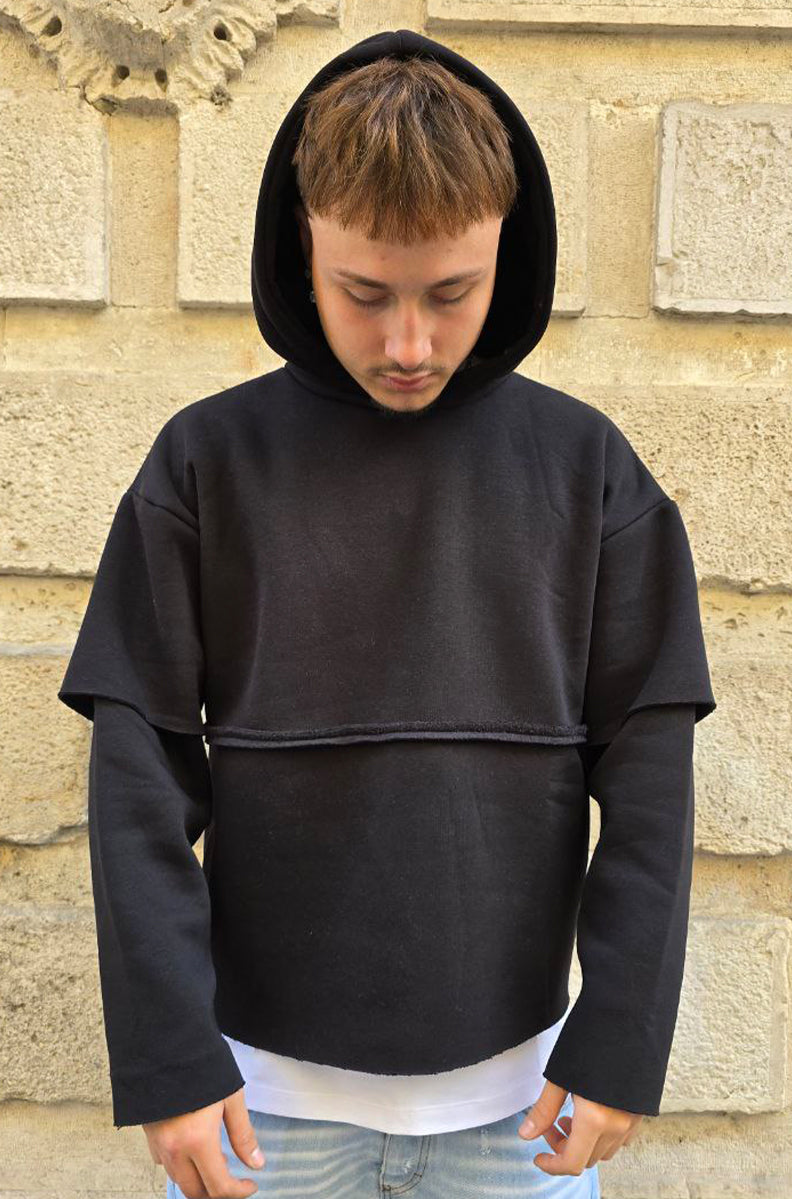 FELPA BOXY GLOBAL COD. LONG SLEAVE TAGLIO VIVO - NERO