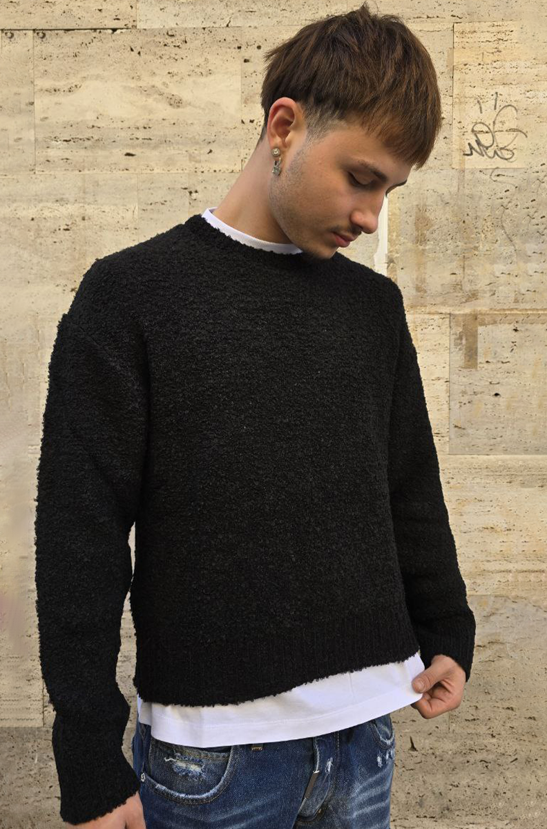 MAGLIONCINO CROP GLOBAL MOD. BOUCLE' - NERO