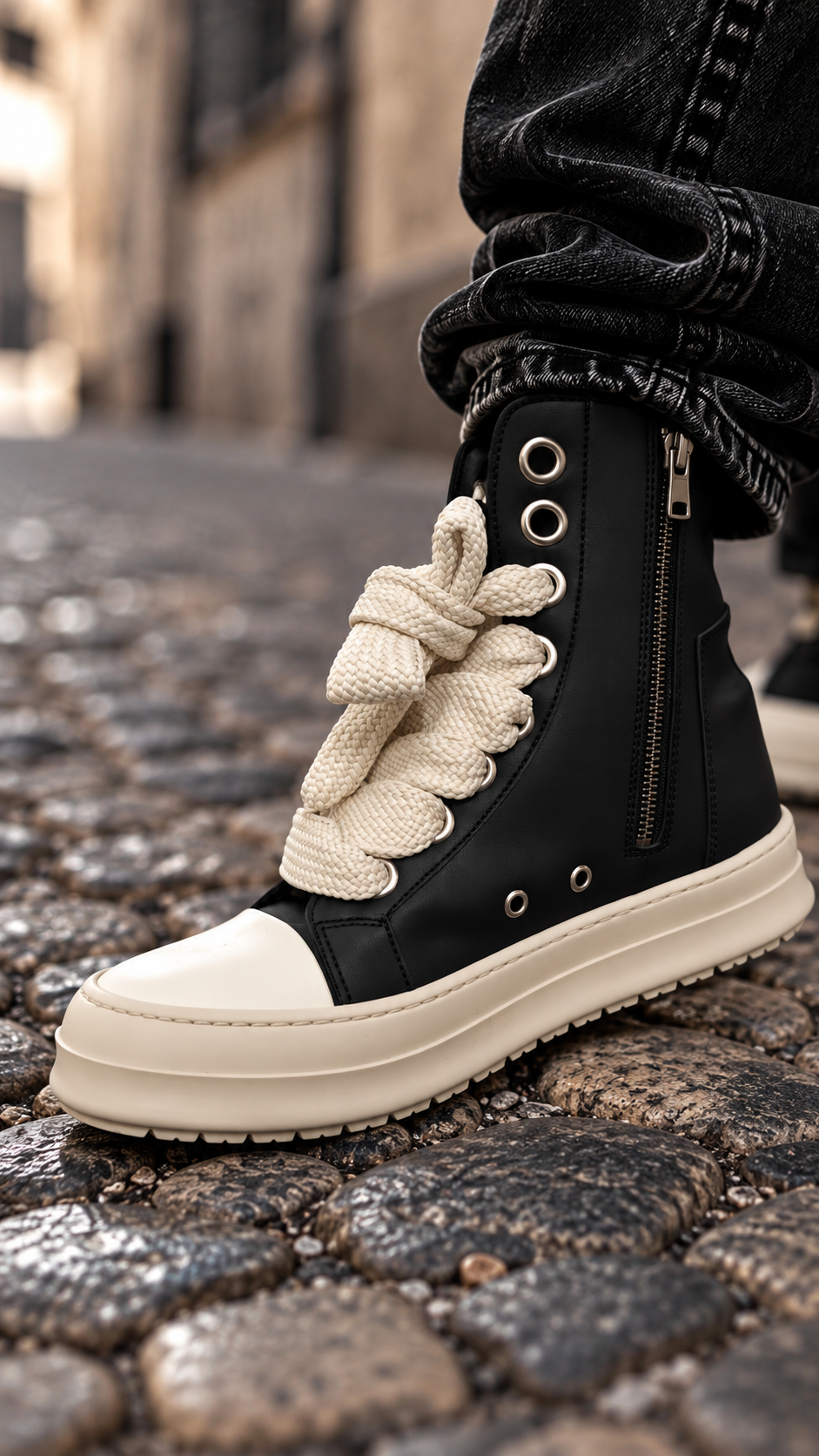 SNEAKERS NERA MODELLO RICK OWEN PASSANTE STRETTO