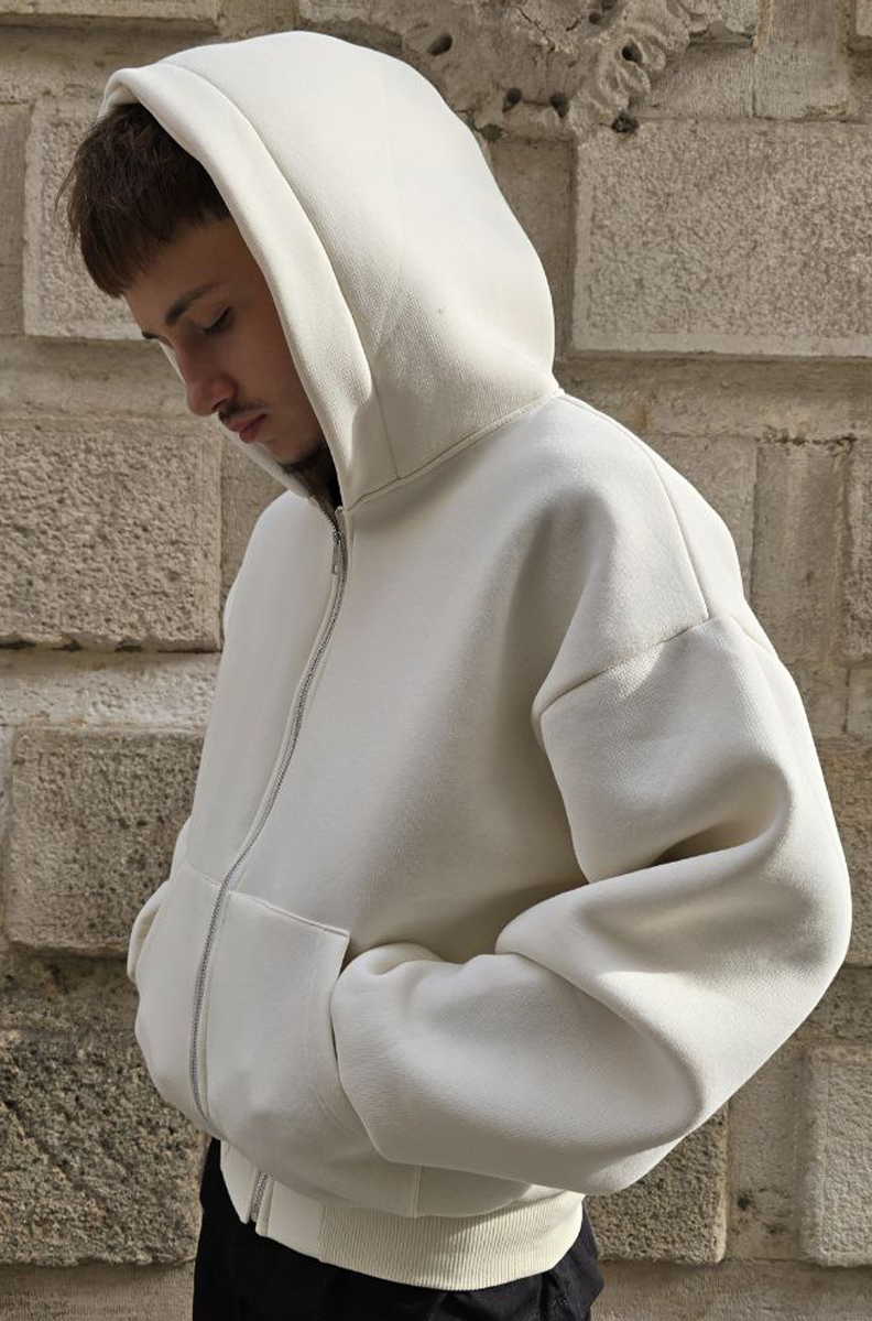 FELPA CROPPED ZIP GLOBAL COD. BASIC POLICOTONE - BIANCO