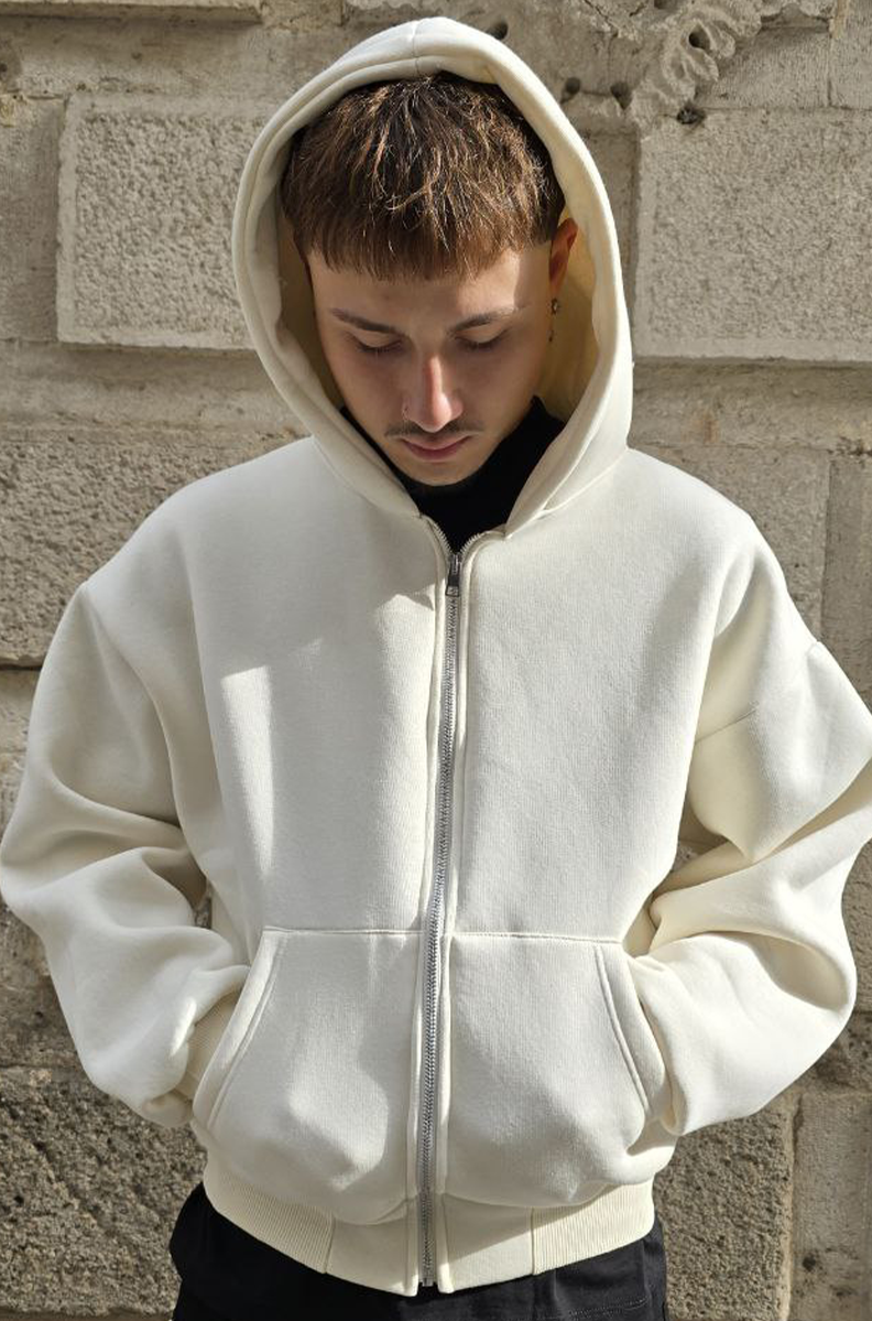 FELPA CROPPED ZIP GLOBAL COD. BASIC POLICOTONE - BIANCO