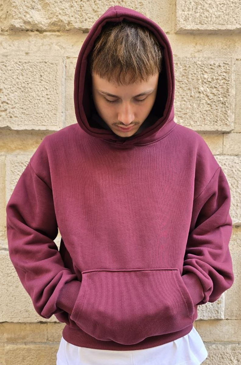 HOODIE COTONE 500GSM GLOBAL BRAND MOD. DIAGONALE - BORDOUX