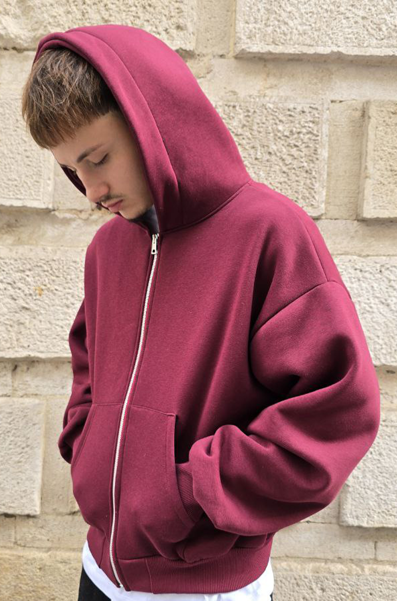 FELPA CROPPED ZIP GLOBAL COD. BASIC POLICOTONE - BORDOUX