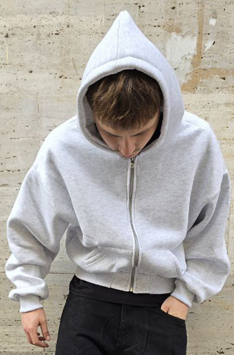 FELPA CROPPED ZIP GLOBAL COD. BASIC POLICOTONE - GRIGIO PERLA