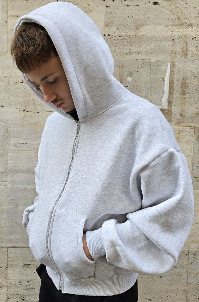 FELPA CROPPED ZIP GLOBAL COD. BASIC POLICOTONE - GRIGIO PERLA