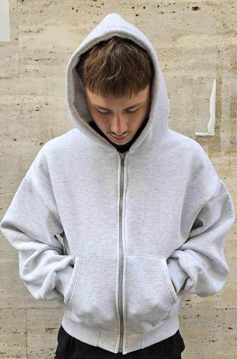 FELPA CROPPED ZIP GLOBAL COD. BASIC POLICOTONE - GRIGIO PERLA