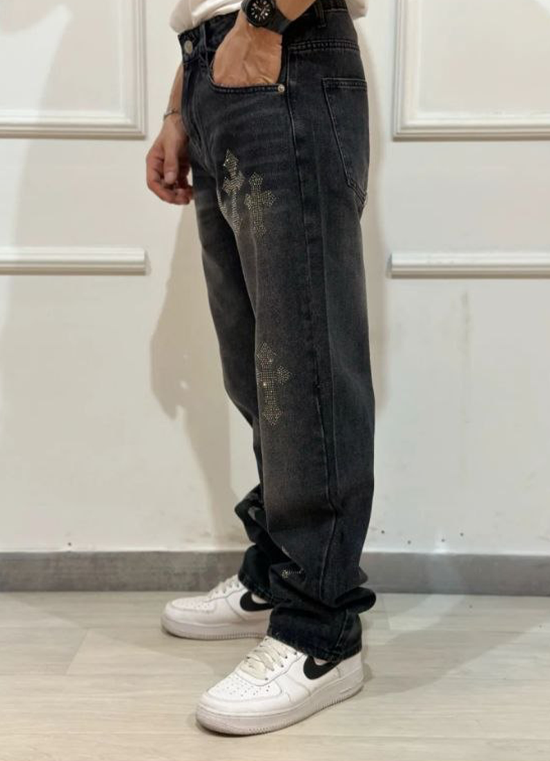 JEANS REGULAR FIT NERO CON CROCI - ART. 8816