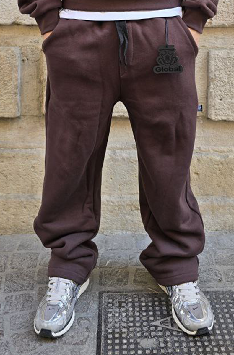 PANTALONE COTONE 500GSM GLOBAL BRAND MOD. JOGGER DIAGONALE FONDO LARGO - MARRONE