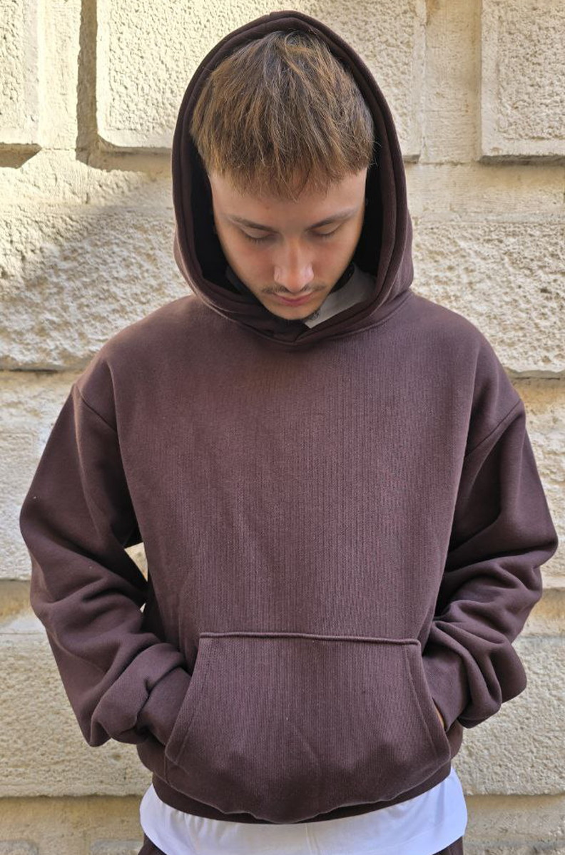 HOODIE COTONE 500GSM GLOBAL BRAND MOD. DIAGONALE - MARRONE
