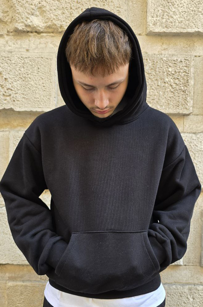 HOODIE COTONE 500GSM GLOBAL BRAND MOD. DIAGONALE - NERO