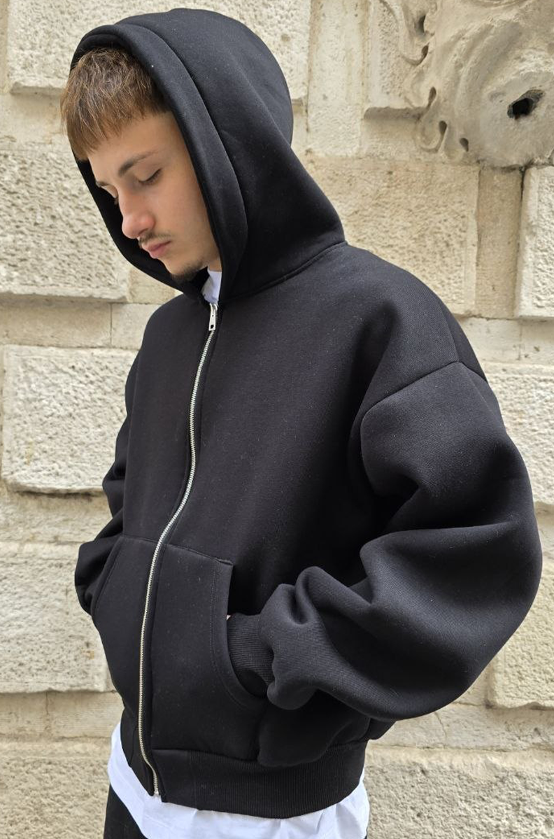 FELPA CROPPED ZIP GLOBAL COD. BASIC POLICOTONE - NERO
