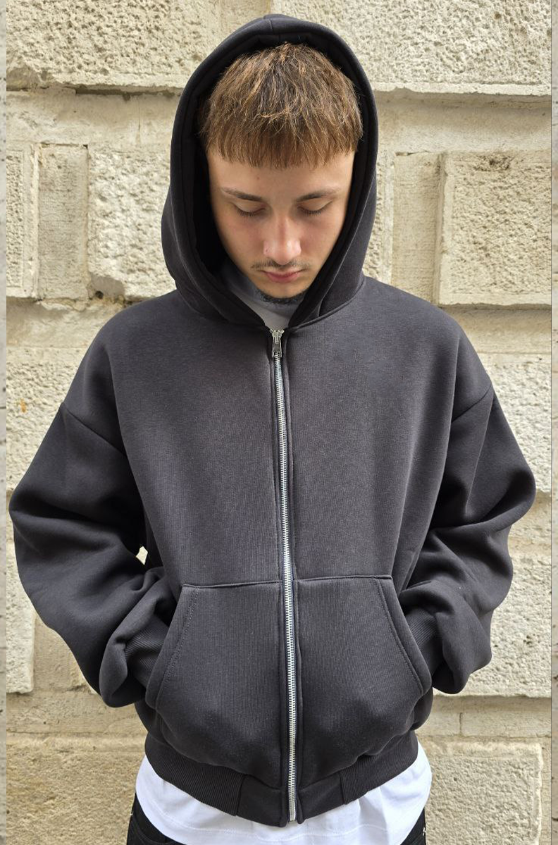 FELPA CROPPED ZIP GLOBAL COD. BASIC POLICOTONE - PIOMBO