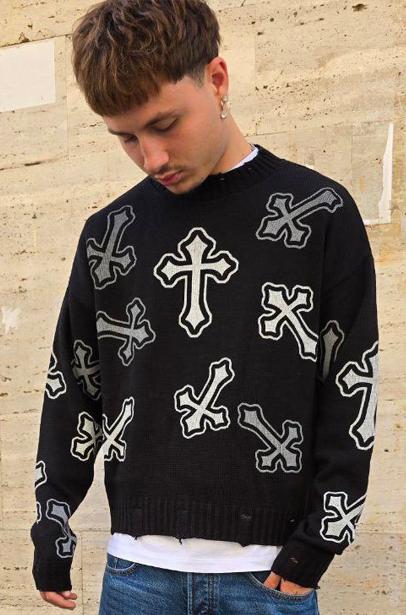 MAGLIONE CROPPED GLOBAL COD. CHROME - NERO