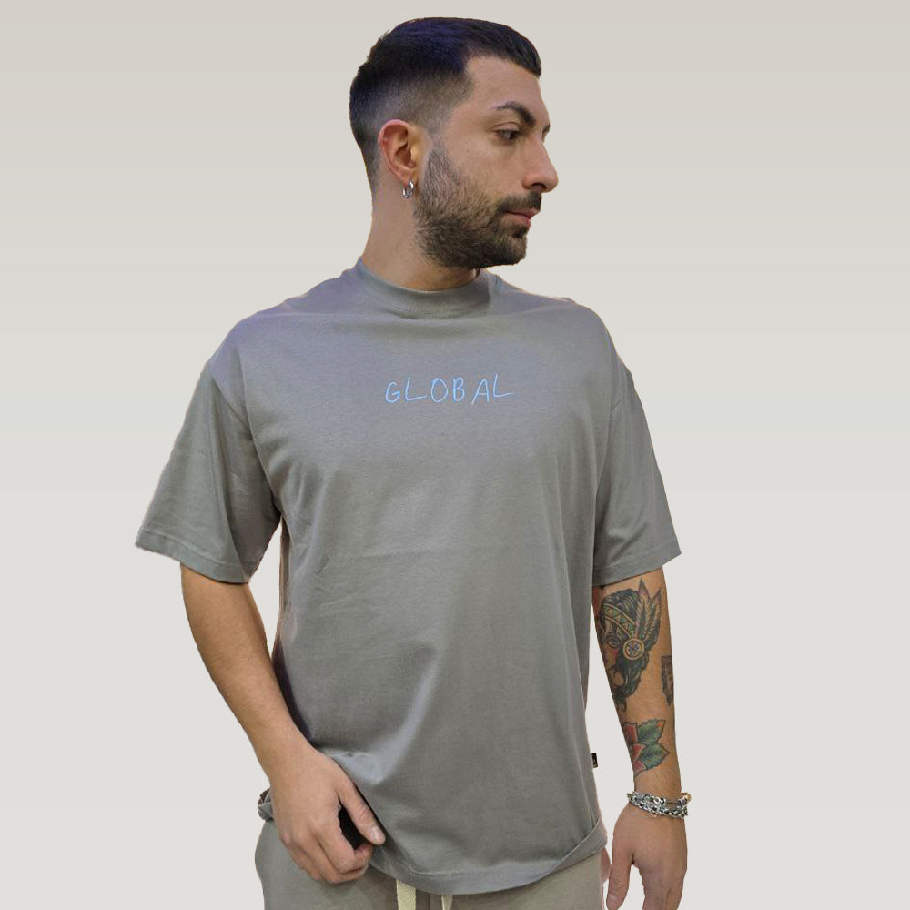 T-Shirt Semi Cropped Writer - Grigio/Celeste