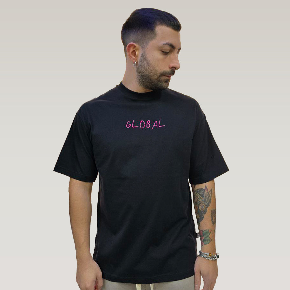 T-Shirt Semi Cropped Writer - Nero/Fuxia