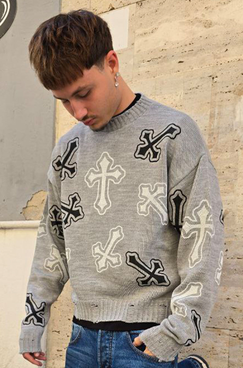 MAGLIONE CROPPED GLOBAL COD. CHROME - GRIGIO