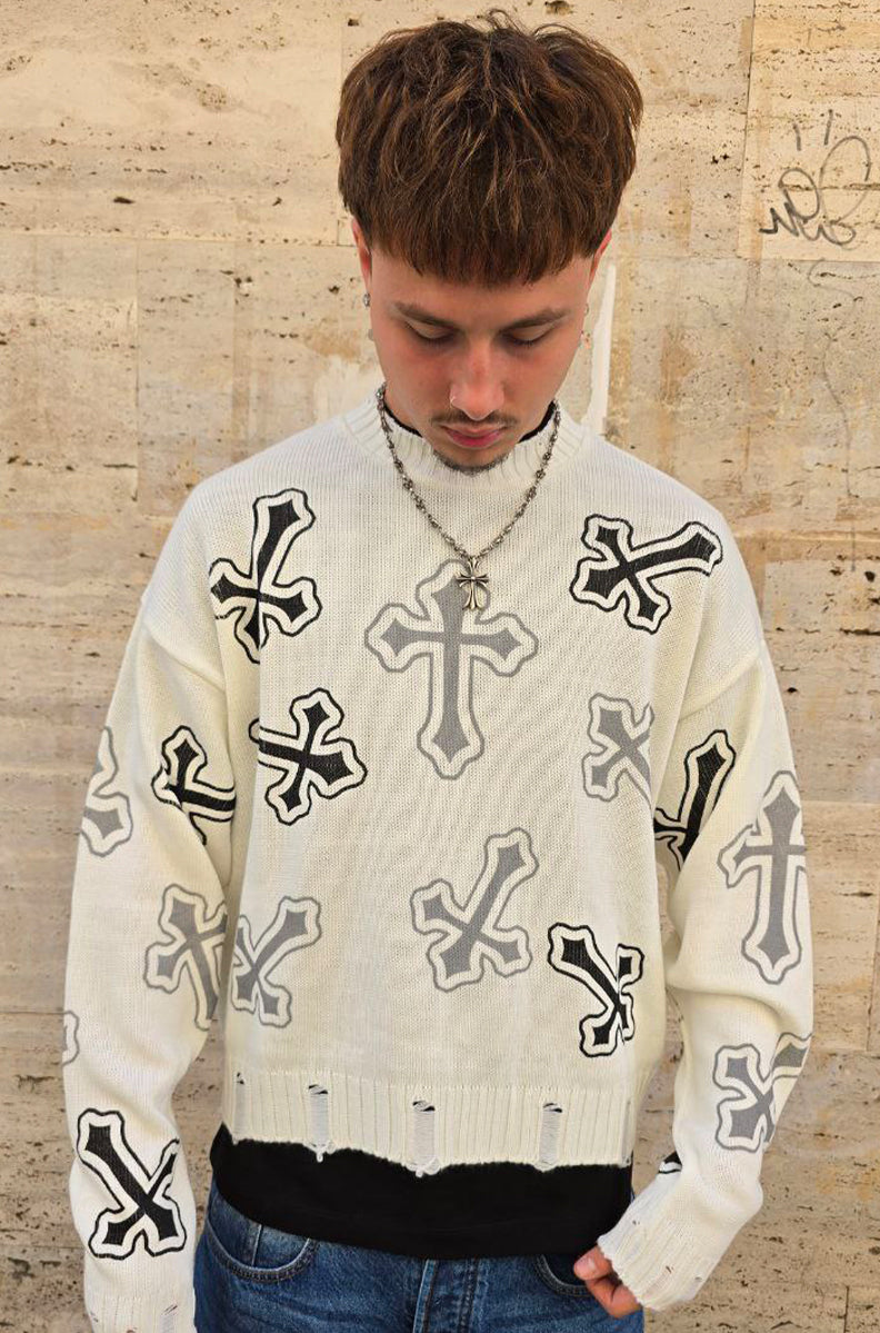 MAGLIONE CROPPED GLOBAL COD. CHROME - BIANCO