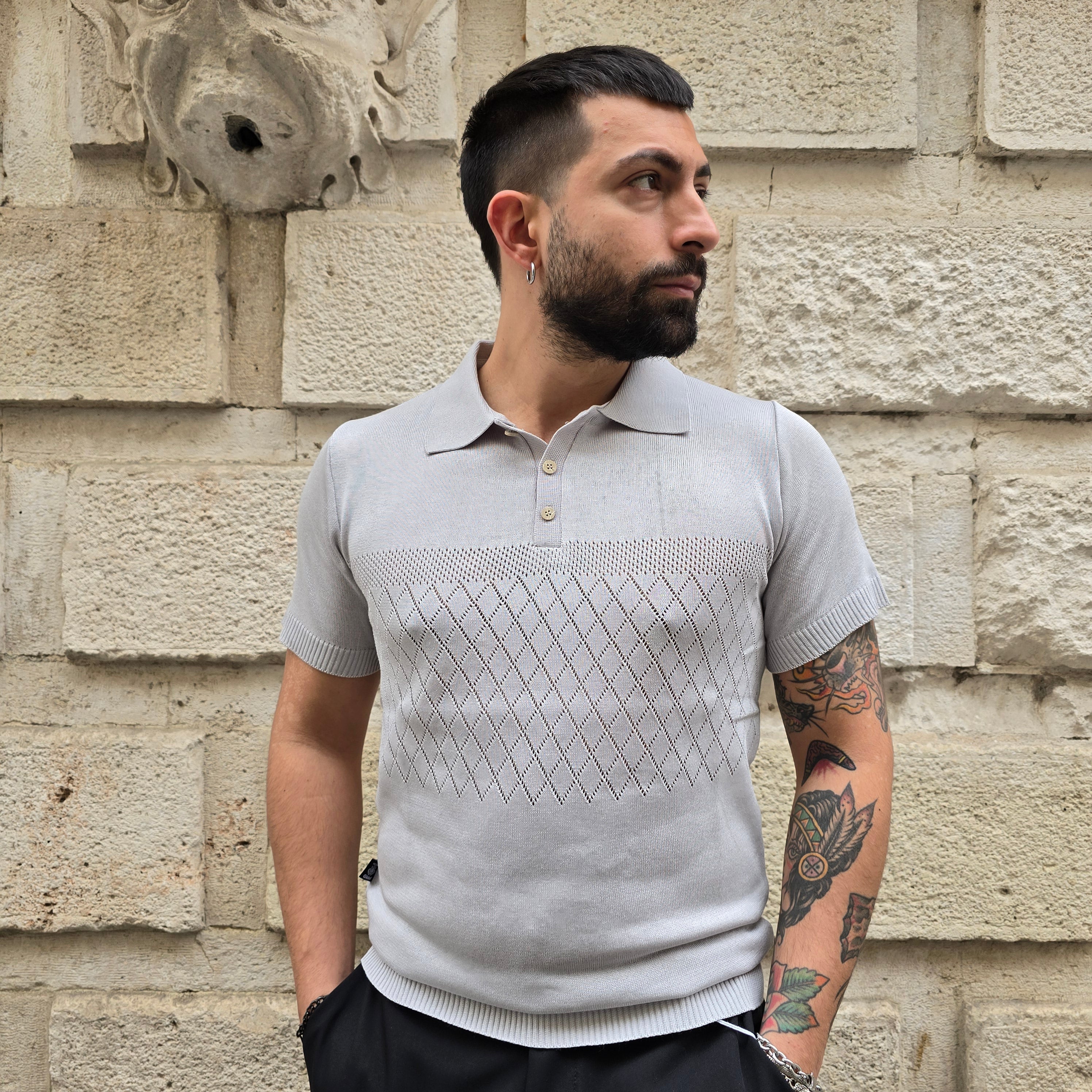 Polo con bottoni GBL Traforato art. 277 - Grigio