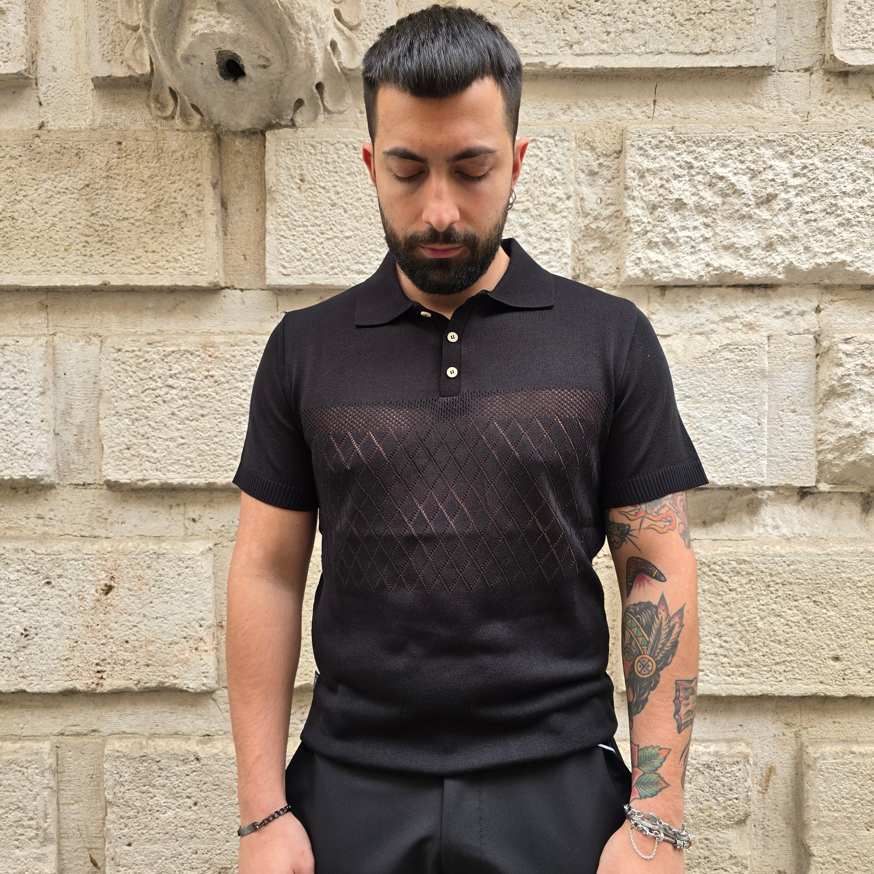 Polo con bottoni GBL Traforato art. 277 - Nero
