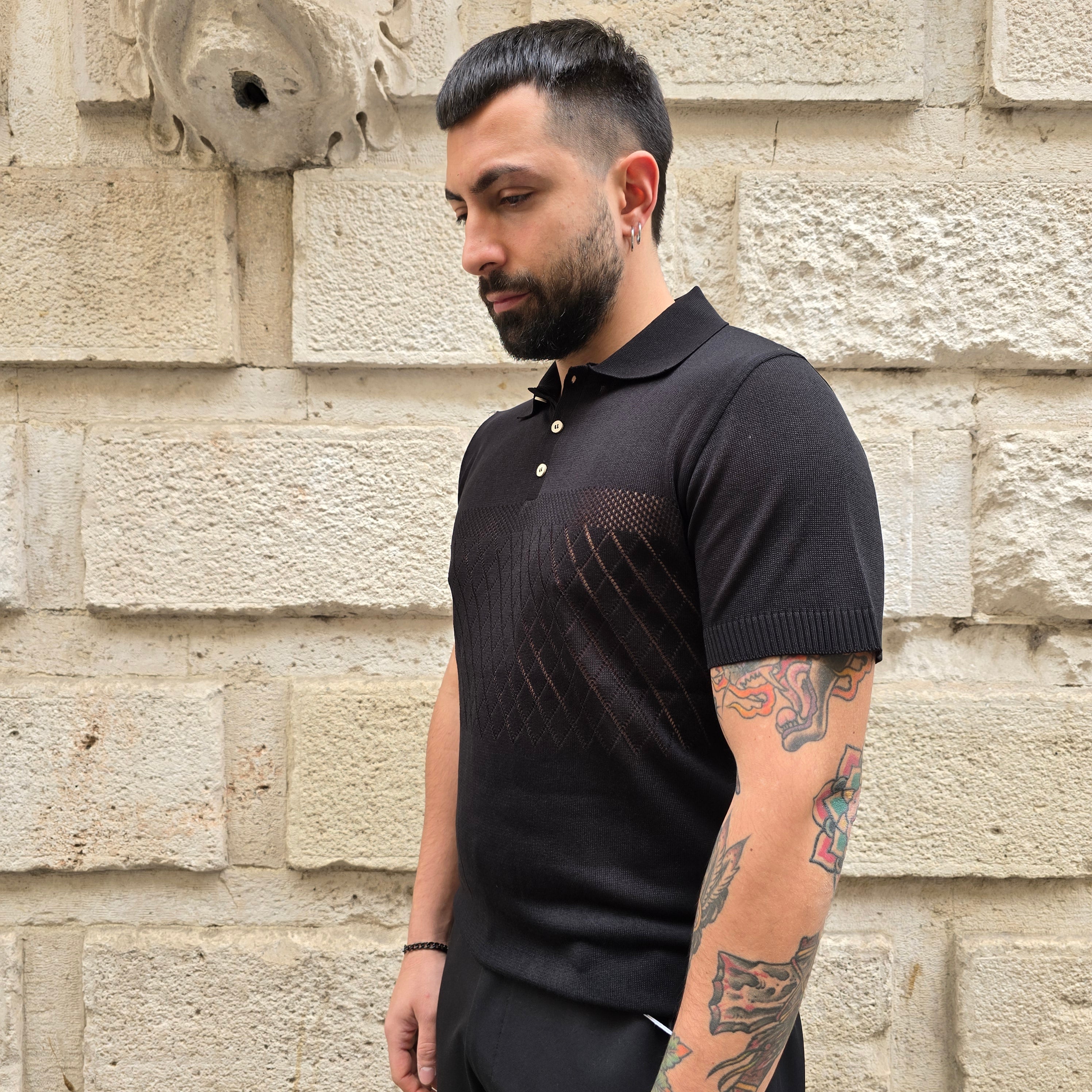 Polo con bottoni GBL Traforato art. 277 - Nero