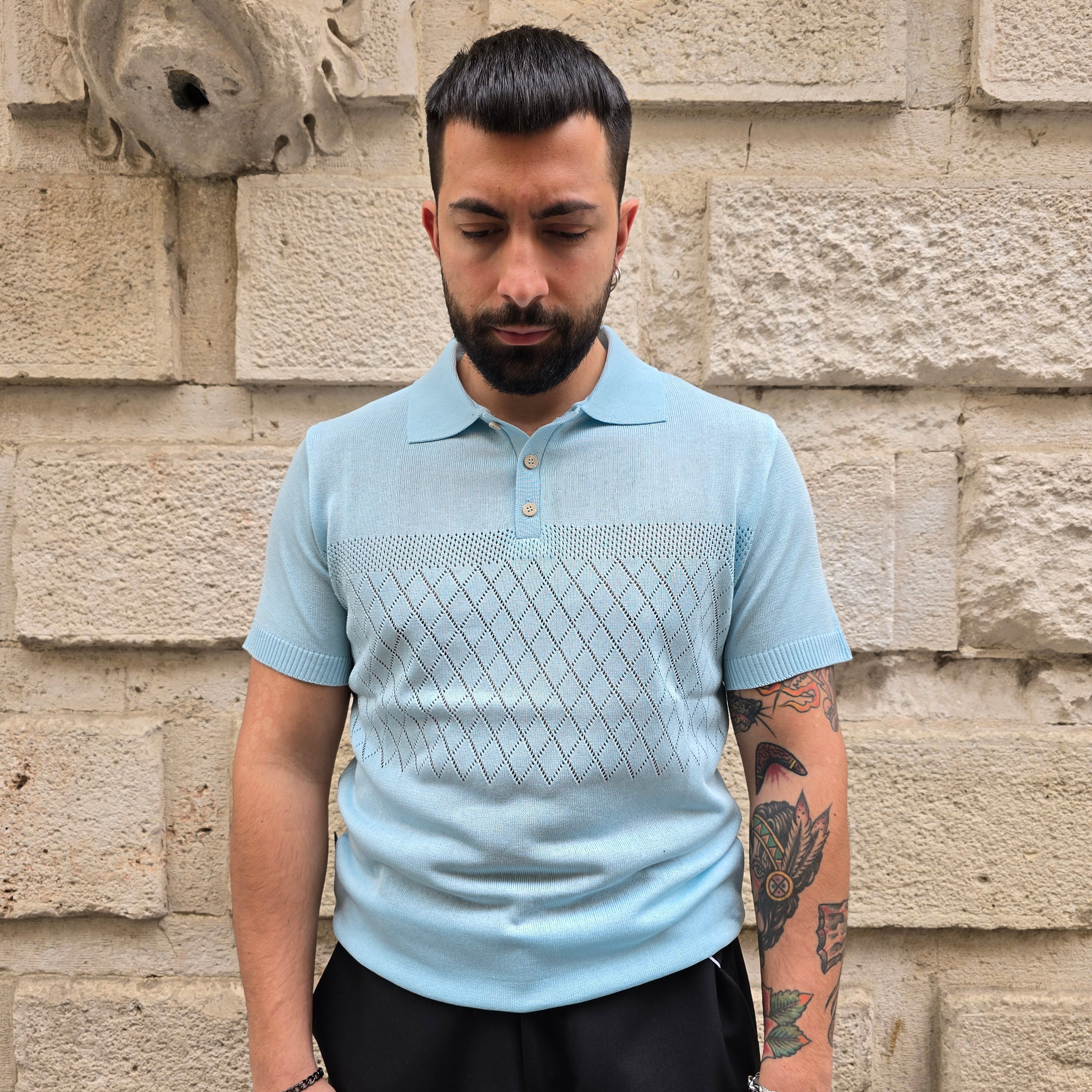 Polo con bottoni GBL Traforato art. 277 - Cielo
