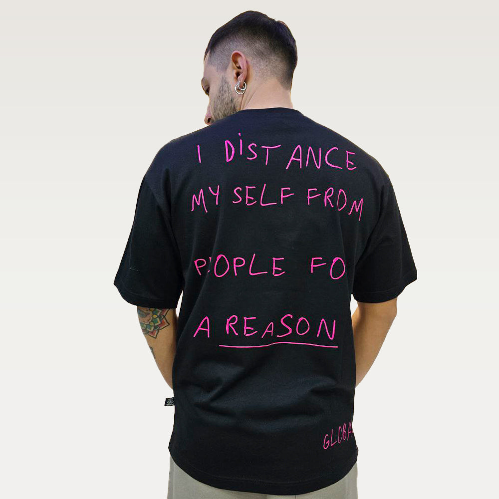 T-Shirt Semi Cropped Writer - Nero/Fuxia
