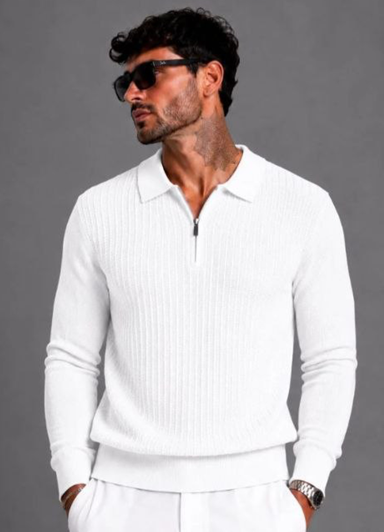 POLO ZIP MANICA LUNGA ART. M908 - BIANCO