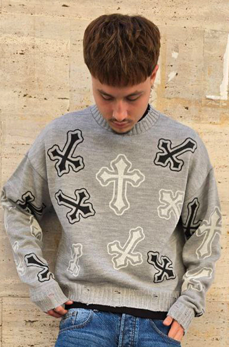 MAGLIONE CROPPED GLOBAL COD. CHROME - GRIGIO