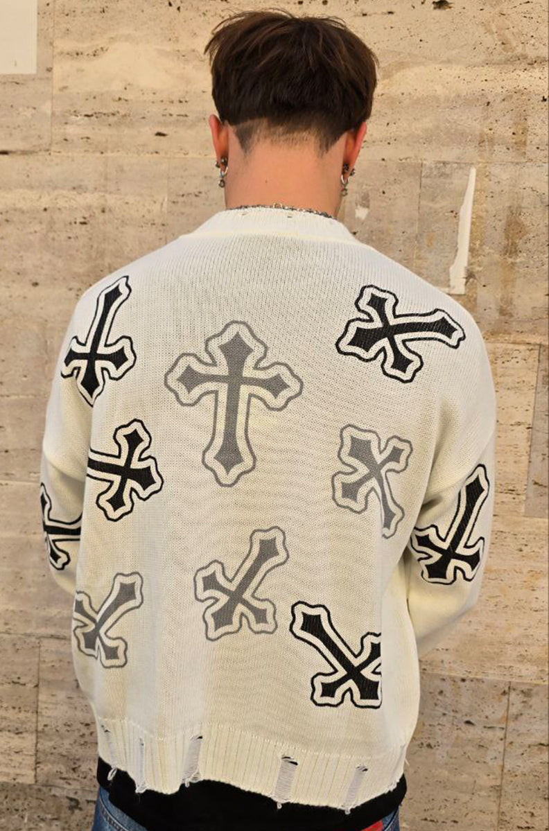 MAGLIONE CROPPED GLOBAL COD. CHROME - BIANCO